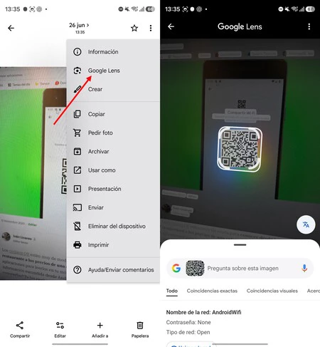 Captura del código QR desde Google Fotos