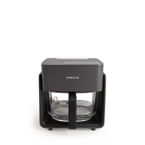 CREATE/AIR FRYER STUDIO CRYSTAL/Freidora sin aceite 4.2 L con vaporizador de agua negro/Capacidad 5-6 raciones, 6 programas, bandeja de cristal, control de tiempo y tempertura, 1300W