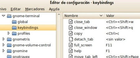 Combinaciones de teclas en GNOME Terminal