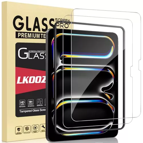 LKOOZO [2 Piezas Protector Pantalla para iPad Pro 11 Pulgadas M4 2024, con Marco de Instalación Fácil Cristal Templado para iPad Pro 11" 2024 (M4)
