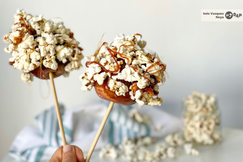 Caramelized Apple With Popcorn, A Typical Street Sweet From Argentina