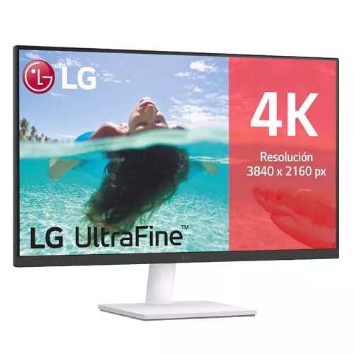 LG 27US500-W - Monitor 4K UltraHD, 27 Pulgadas, IPS, 3840 x 2160, HDMIx2 2.0, SuperResolution+, clasificación F, 60 Hz, 5 ms, Blanco