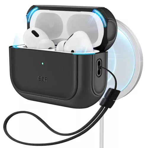 ESR Funda para AirPods Pro 2/1 Generacion (2023/2022/2019), Compatible con AirPods Pro 2 (USB-C/Lightning Cable), Compatible con MagSafe, Protección contra Caídas, Tapa Magnética, Serie Orbit, Negro