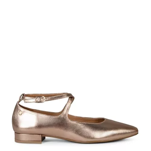 Zapatos Planos con Tiras Cruzadas en Piel Dorado