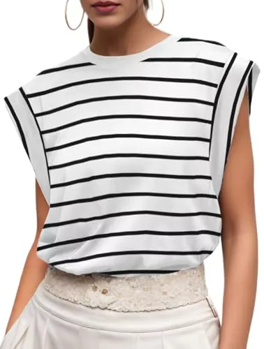 GRECERELLE Camiseta Mujer Verano Sin Mangas Blusa Suelta Casual Cuello Redondo Ropa Casual Camisetas Mujer Tops, L
