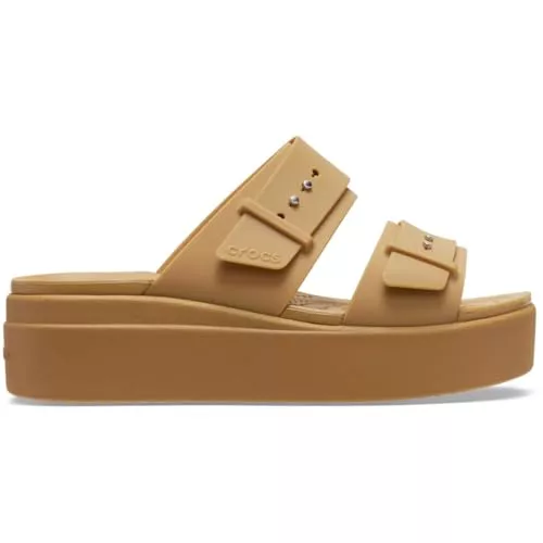 Crocs Brooklyn - Sandalias de cuña baja con hebilla para mujer, color umber, talla 6, Umber, 38/39 EU