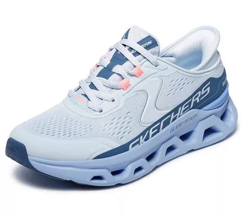 Skechers Glide-Step Altus sin Cordones para Mujer, Malla sintética Azul Claro con Ribete Azul, 38 EU