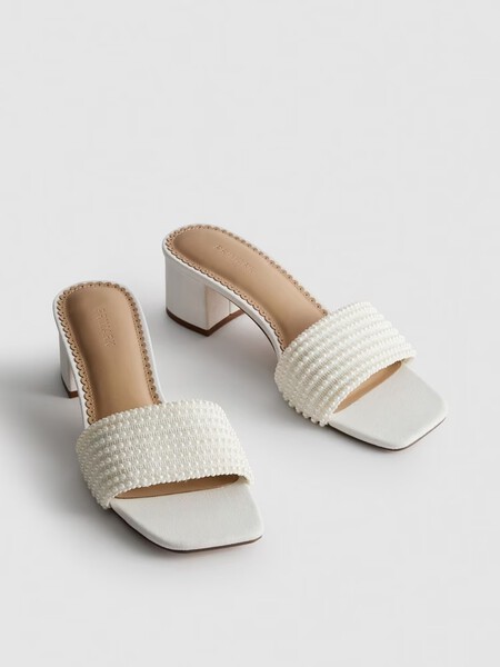 Sandalias Invitada Elegantes Tacon Comodo Joya Perlas Primark Mule