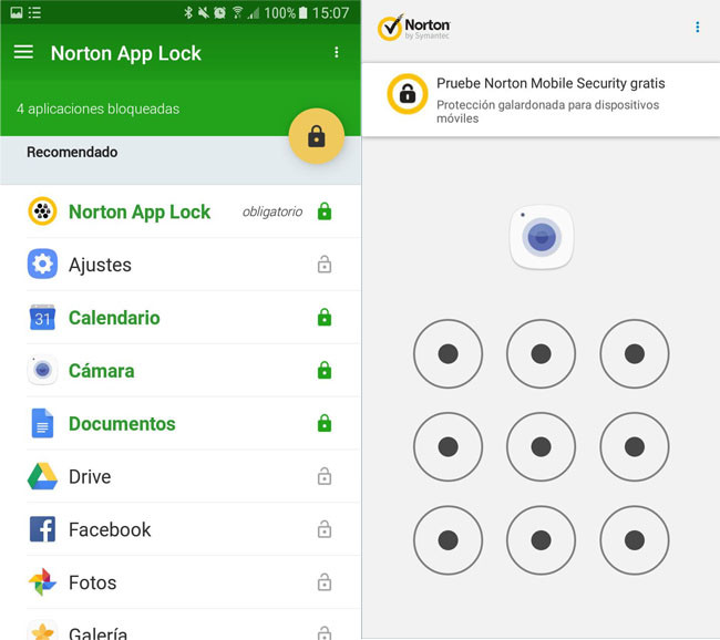 Interfaz de App Lock en Android para poner contraseña a aplicaciones