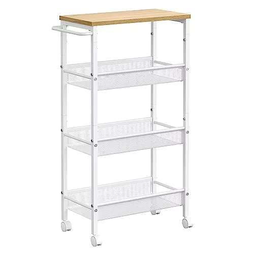 VASAGLE Carro de 4 Niveles, Estrecho de Cocina, con Ruedas, con Asa