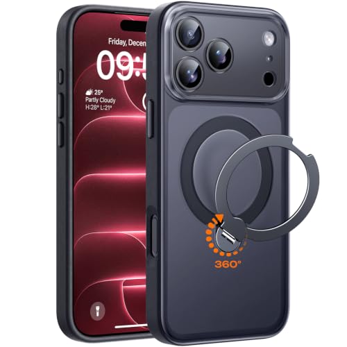 TOCOL Funda para iPhone 18 Pro con Soporte Giratorio 360°, Titanio Negro