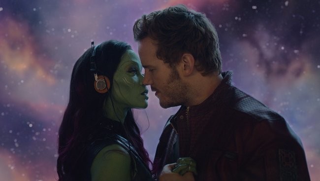 Zoe Saldana y Chris Pratt en Guardianes de la Galaxia