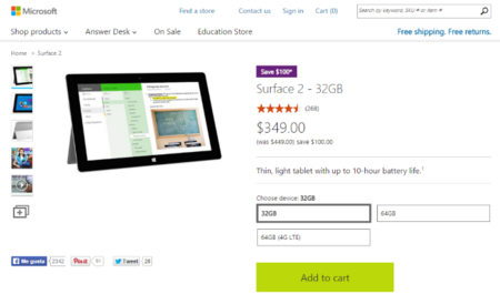 Microsoft rebaja temporalmente el Surface 2 en 100 dólares para Estados Unidos