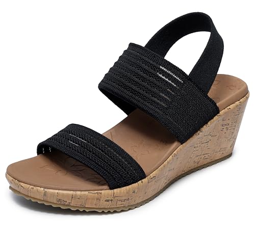 Skechers Sandalias para Mujer, Malla de Punto de ingeniería Negra, 35.5 EU