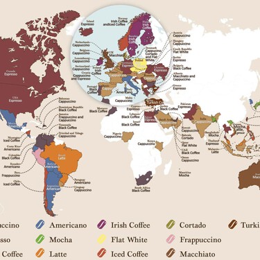 Este mapa muestra cuál es el tipo de café que más gusta en cada país del mundo: hay un vencedor imbatible