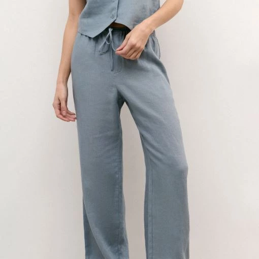 Pantalón fluido de mujer de lino con goma en la cintura
