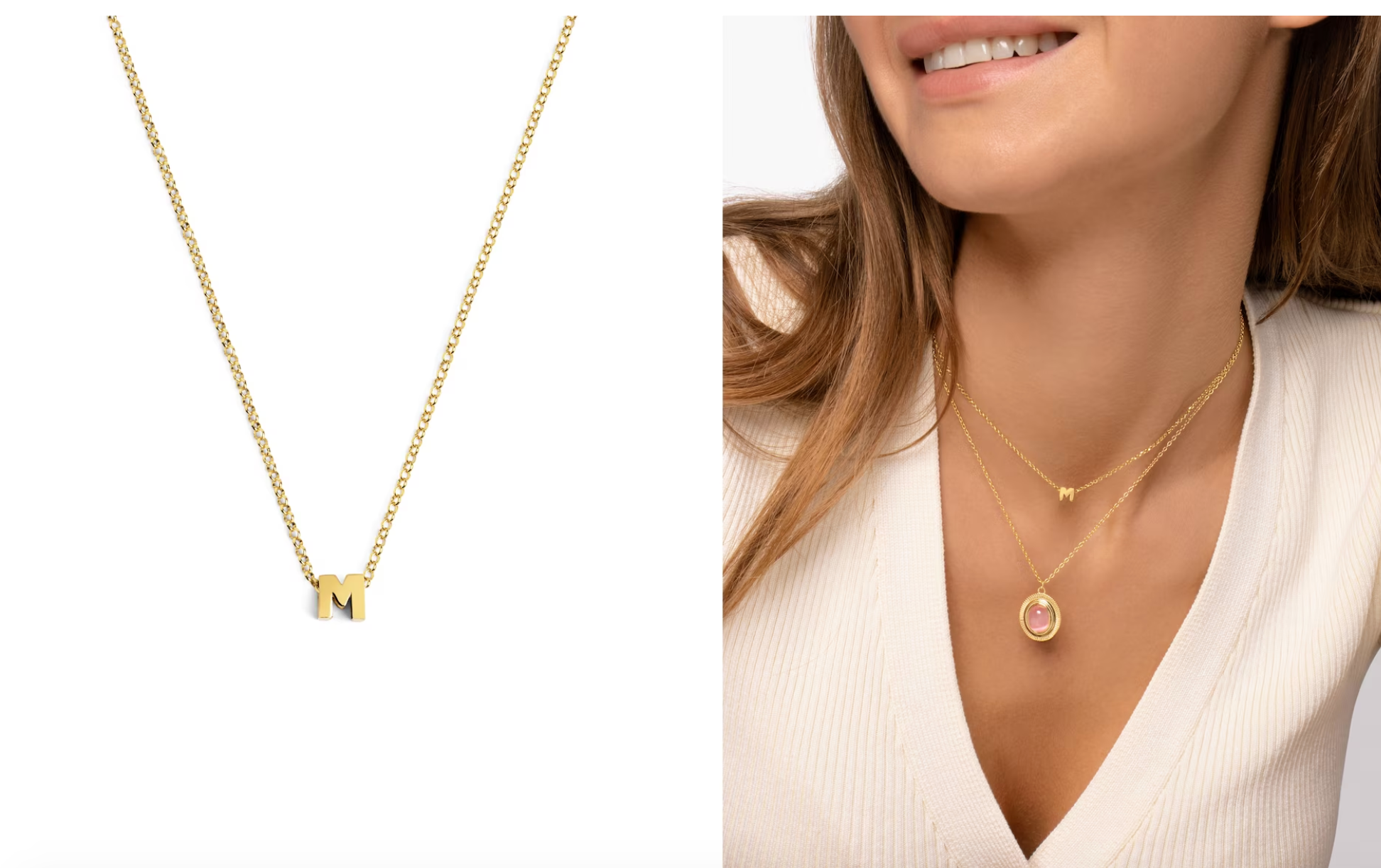 Collar Personalizado Single Letter de plata de ley bañado en oro inicial M