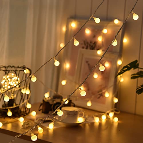 Guirnalda de luces LED impermeable para exteriores con pilas, 5 m, 50 bombillas LED blanco cálido