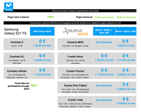 Precios Samsung Galaxy S21 Fe A Plazos Con Tarifas Movistar