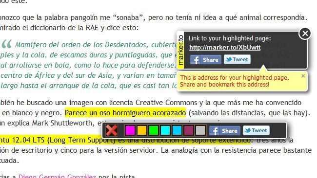 Marker.to: resalta cualquier texto de una página web y compártelo fácilmente 