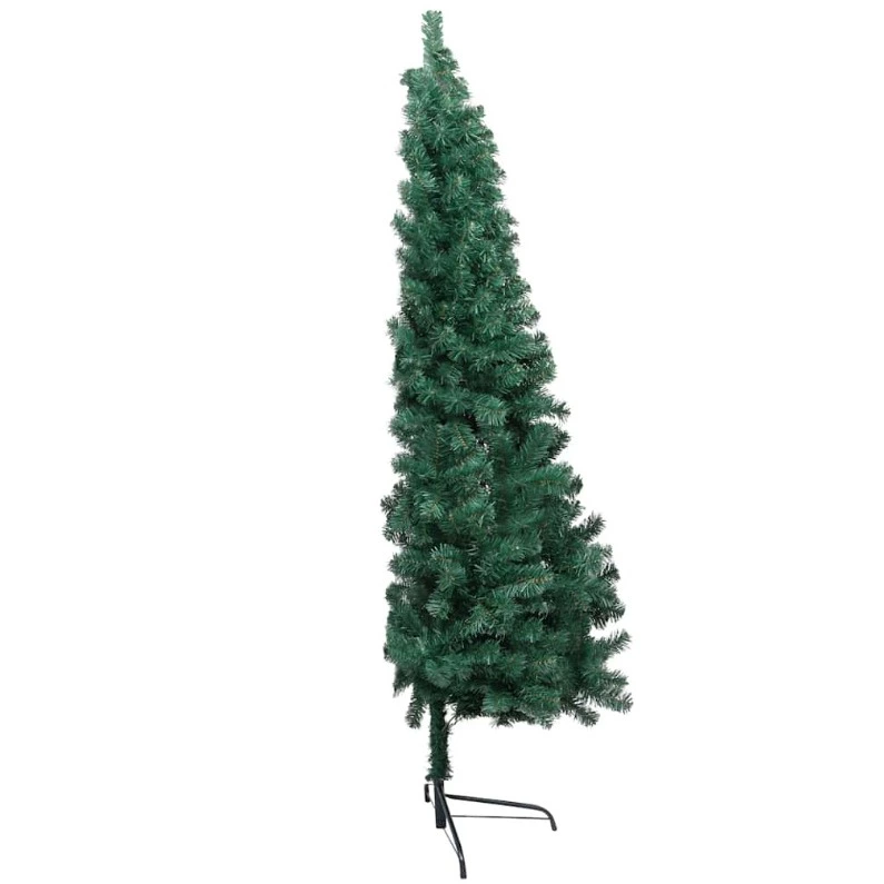 Medio árbol de Navidad con luces y bolas verde 120 cm