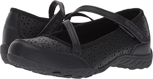 Skechers BREATHE-EASY PLAYGROUND POPPIES, Merceditas para Niñas, Black Action Leather, 27.5 EU
