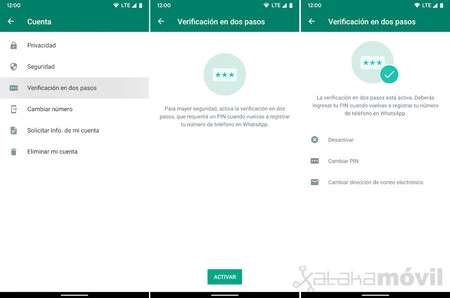 Whatsapp Verificación en dos pasos