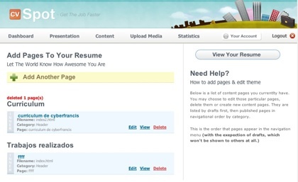 cvSpot, publicando nuestros curriculums en la web
