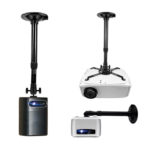 Upvera Soporte Proyector Techo Ajustable 28–42 cm – Soporte Universal para Mini Proyector y Proyector Doméstico, Montaje en Techo o Pared, Rotación 360°, Instalación Fácil