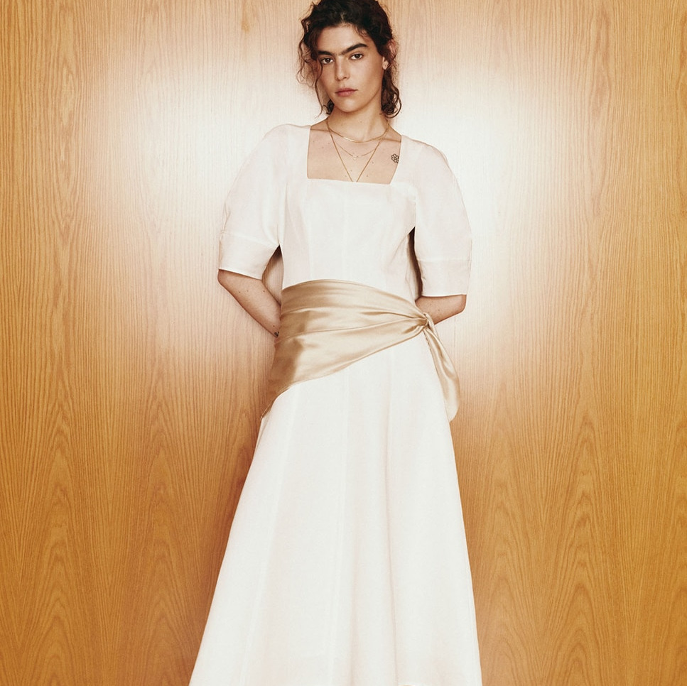 Vestido midi manga Blanco Sfera