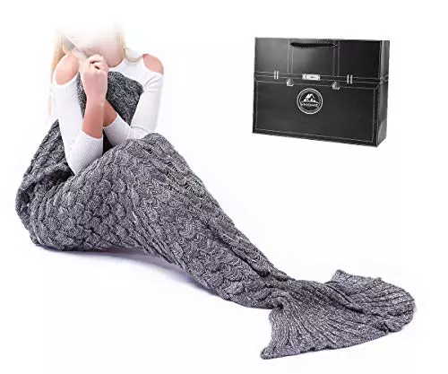 VHOME Adultos Manta de Cola de Sirena Regalos - Personalizado Mujer Señoras Niña Novia Hecho a Mano de Punto Manta Sofá Cálida para Regalo XL Tamaño de Cumpleaños (S1-Gris, Adultos 190cmX110cm)