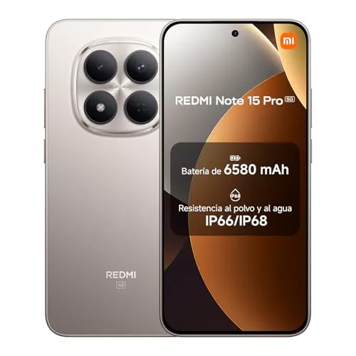XIAOMI REDMI Note 15 Pro 5G - Smartphone de 12+512GB, Pantalla de 6,83" 1.5K AMOLED, MediaTek Dimensity 7400-Ultra, cámara de 200MP, batería de 6580 mAh, Cargador no Incluido, Titanio (Versión ES)
