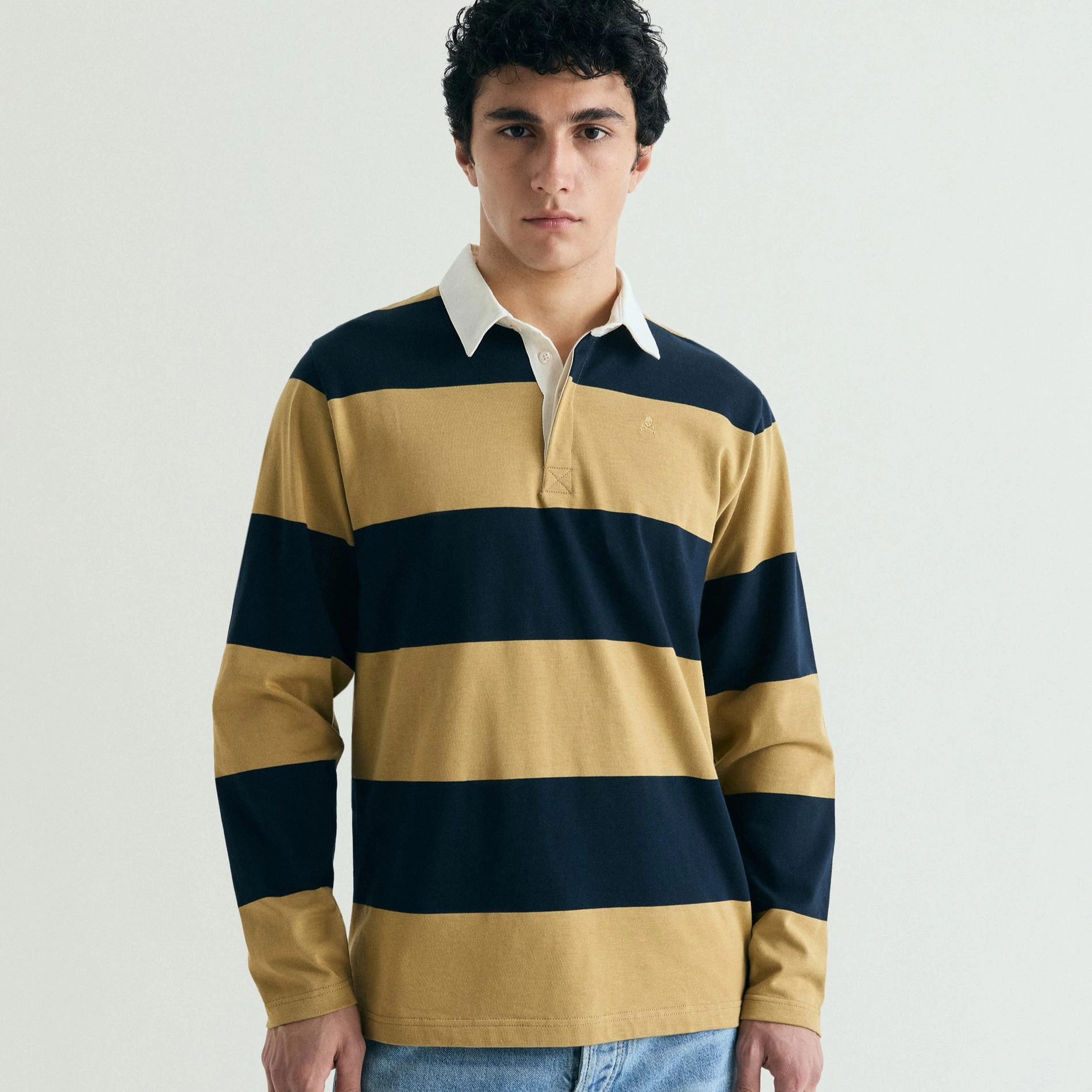 Polo de manga larga de hombre con rayas horizontales Azul marino / Amarillo Scalpers

