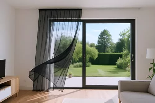 Mosquitera Cortina con Anillas para Puerta de Ventana con Flecos de Red densa Interior y Exterior protección contra Insectos Moscas Mosquitos Puerta de Ventanas Sala de Estar Dormitorio 150x250 cm