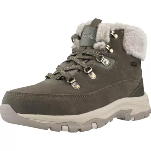 Skechers Trego Snow Worries - Botines para Mujer, Piel sintética Duraleather de Ante Oliva, 37.5 EU