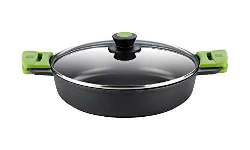 BRA Prior Cacerola baja con tapa de cristal y asas de silicona, apta para todo tipo de cocinas incluida inducción y horno, 28 cm