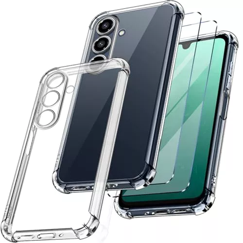 New&Teck - Funda para Samsung Galaxy A16 4G/5G + 2 Vidrio Templado Protector de Pantalla, Funda de Silicona TPU Flexible, Bumper con Esquinas reforzadas, protección Clara. (Transparente)