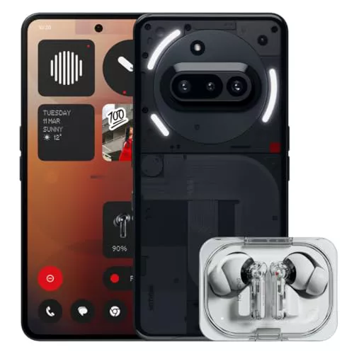 Nothing Phone (3a) 128 GB - smartphone con cámara delantera de 32 MP - Negro + Nothing Ear (a) Blanco
