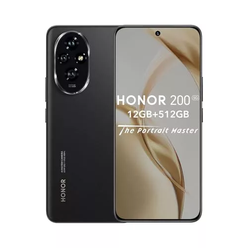 HONOR 200 Smartphone 5G 12GB 512GB, 120Hz 6.7" AMOLED, Cámara Triple de 50 MP, Snapdragon 7 Gen 3, 5200mAh Batería, Android 14, Dual Sim, NFC, Negro