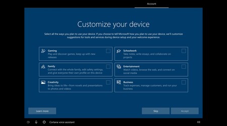 Windows 10 permitirá que elijamos qué tipo de usuario somos para recomendarnos herramientas y servicios