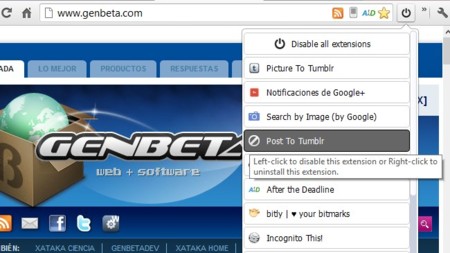Deshabilita todas las extensiones de Chrome de golpe o individualmente con One click extension manager