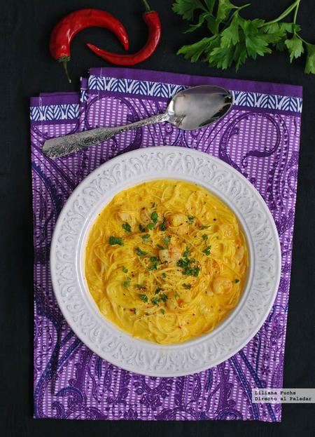 Sopa picante de fideos de arroz y gambas. Receta