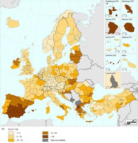 El panorama de desempleo europeo regional deja a España mal parada