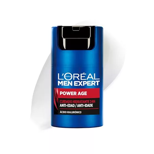 L'Oréal Crema hidratante para hombre, Antiarrugas y antienvejecimiento, Con ácido hialurónico hidratante para el envejecimiento, Para pieles secas y apagadas, Men Expert Power Age, 50ml
