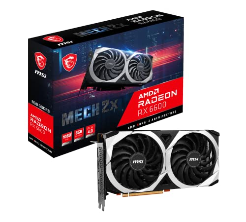 MSI Tarjeta gráfica Gaming Radeon RX 6600 Mech 2X 8GB GDDR6, 128 bit, Zero Frozr, Torx Fan 3.0, Dual Fan, DisplayPort x 3 (v1.4) / HDMI x 1