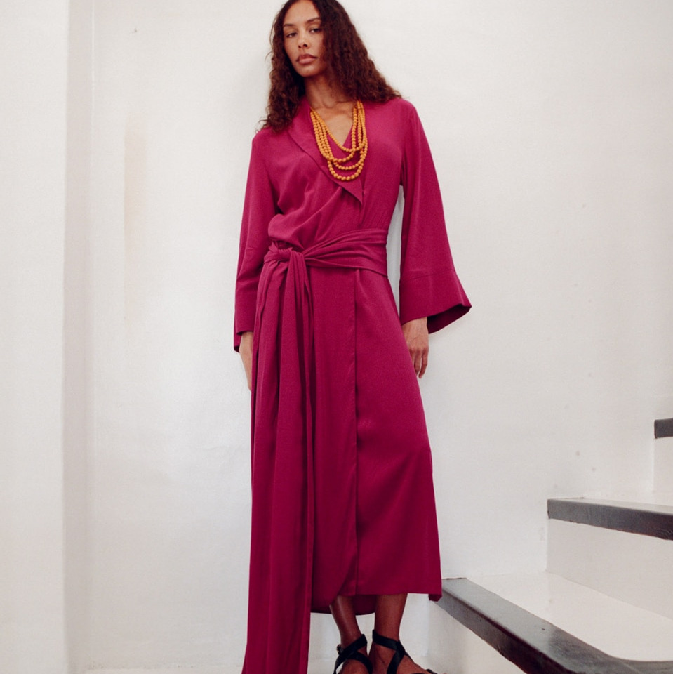 Vestido camisero lazada Morado Sfera
