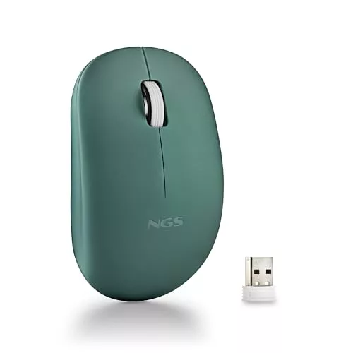 NGS Fog Pro Green - Ratón Inalámbrico Óptico de 1000 dpi, Interfaz Nano USB, Botones Silenciosos, 2 Botones y Rueda de Desplazamiento, Plug and Play, Ambidiestros, Color Verde