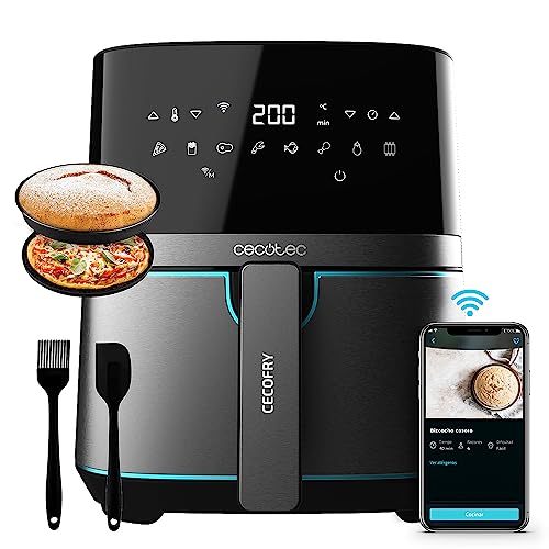 Cecotec Freidora sin Aceite Inteligente 5,5 L de Aire Caliente Cecofry Full InoxBlack 5500 Connected Pack, 1700 W, Control APP y Táctil, Termostato Regulable, Acabados en Acero Inox