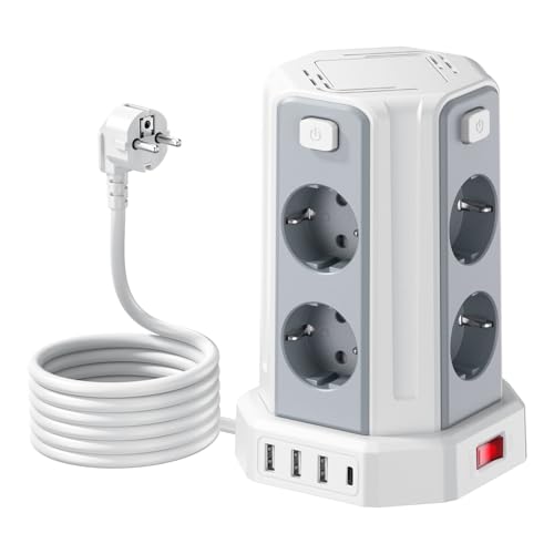 8 AC Regletas Enchufes con 3 M Alargador Multiple con 4 Interruptor y 4 USB