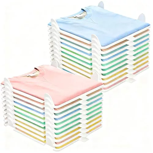 Suprbee T-Shirt Organizer Stapelbar, Organizador de Armario para Camisetas, 20pcs Organizador de Camisetas, Organizador de T-Shirt para armario y cajones, para un Armario Ordenado y Ahorro de Espacio
